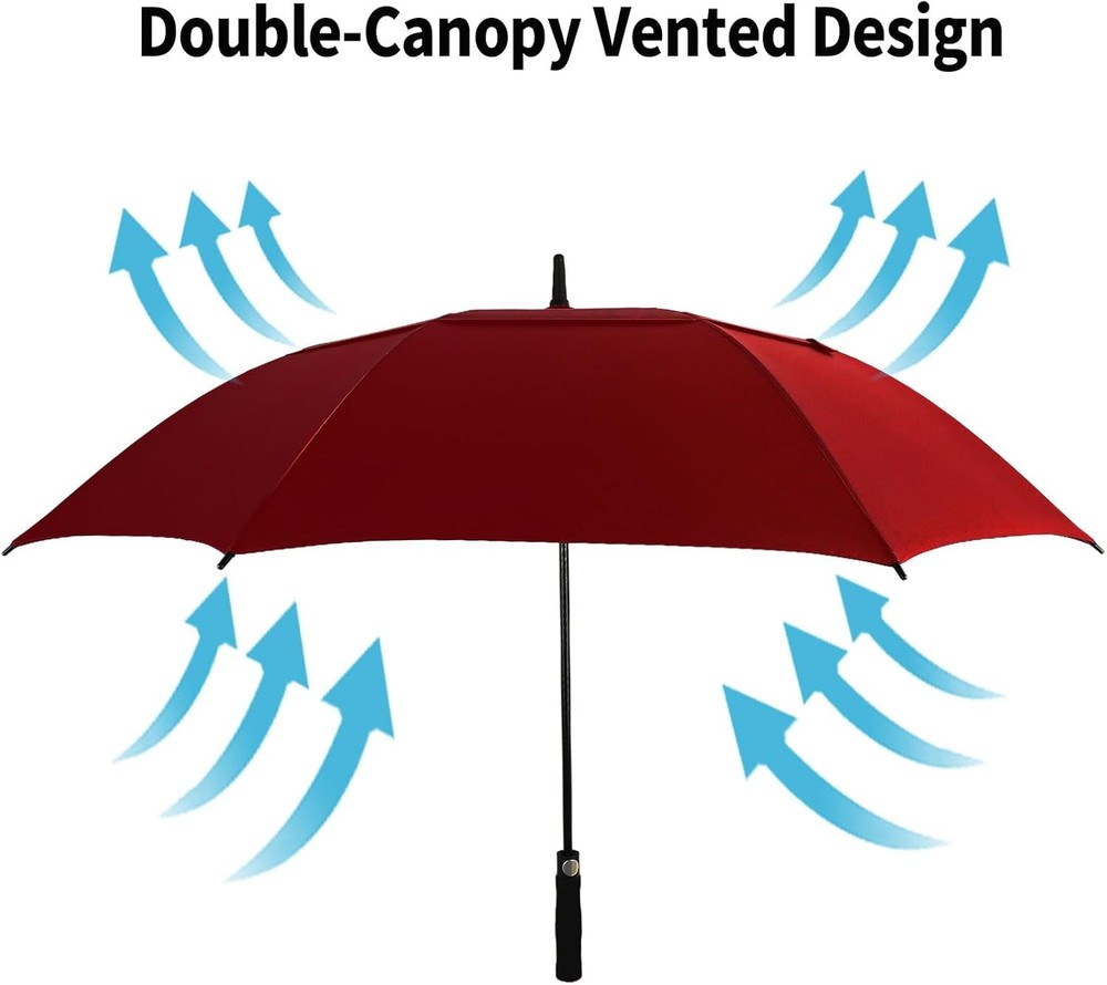 Automatic Open Extra Large Golf Umbrella Windproof Heavy Duty 62 Inch, Wine