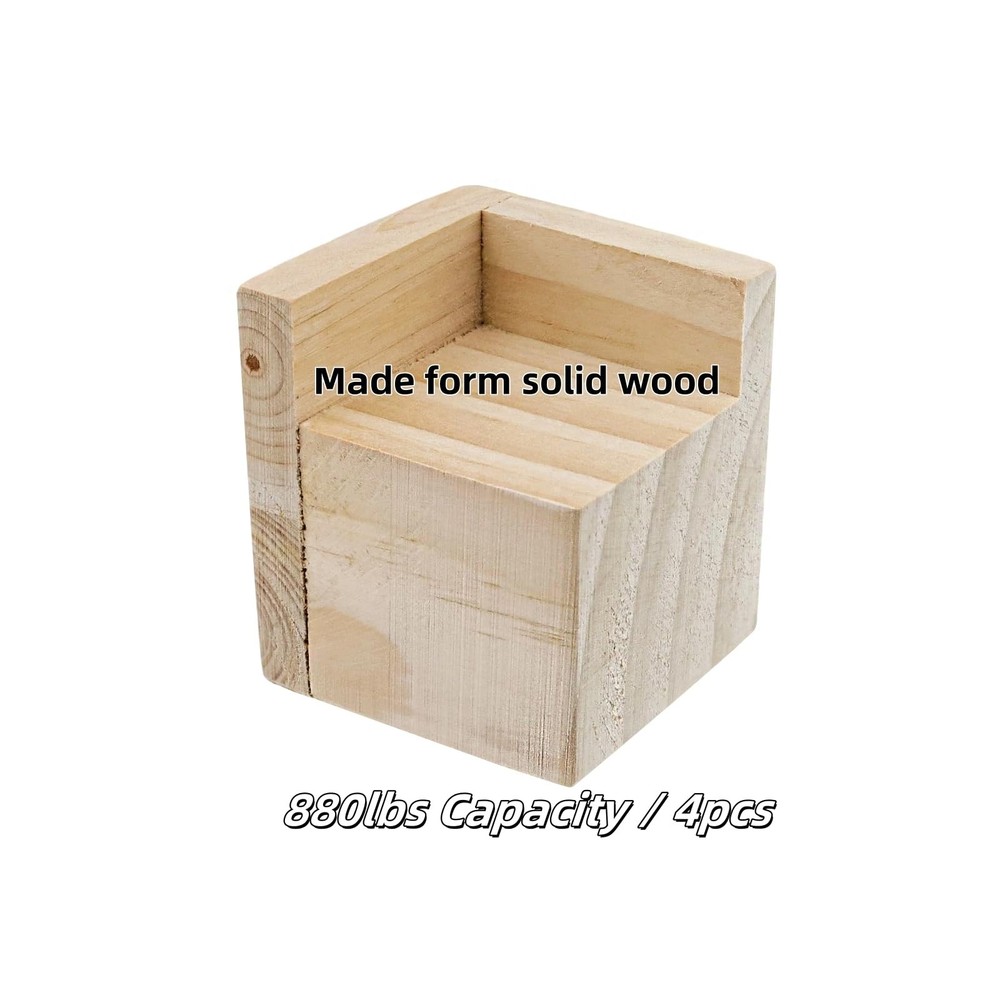 Solid Pine Wood Bed Frame Riser 4Pcs, 2 Inch Rising Height, Support 880 lbs, ...