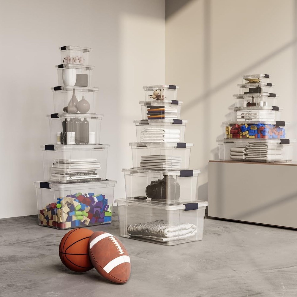 Superio Upgraded 2 Quart Clear Storage Bin Stackable Lightweight Container