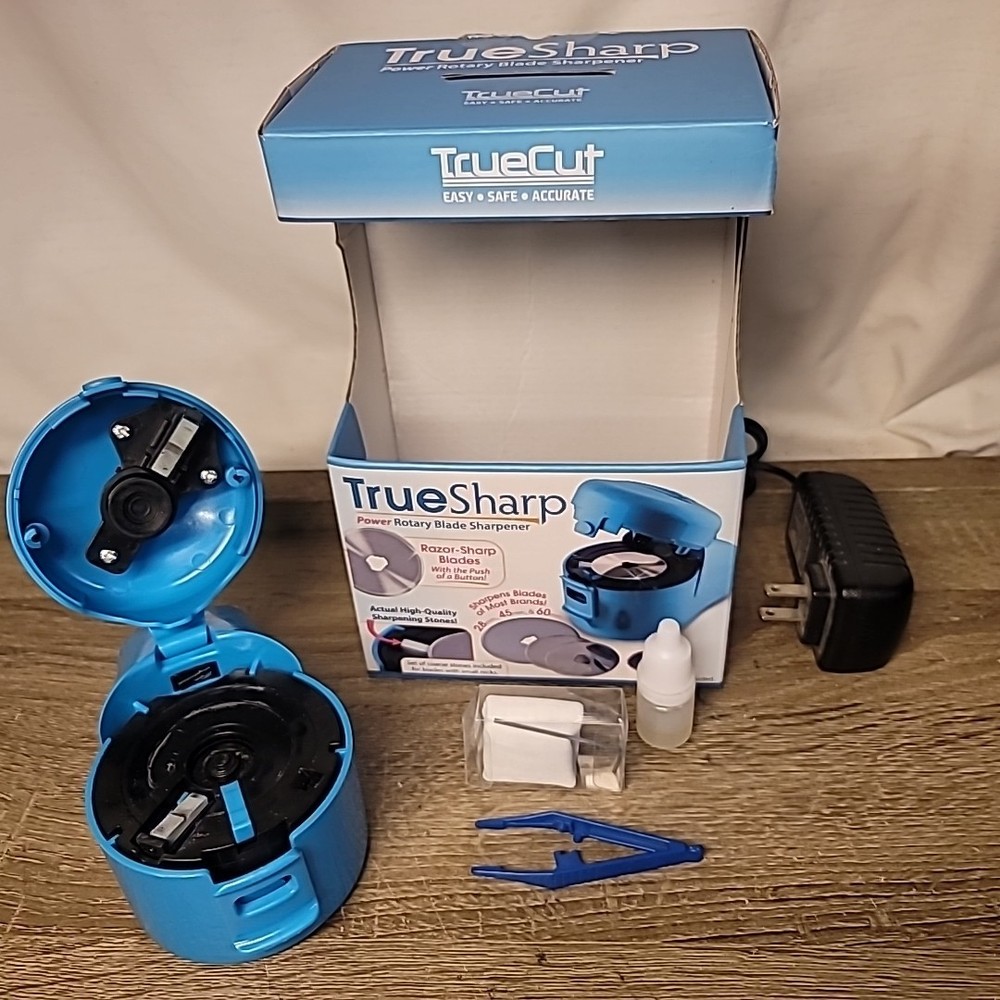 TRUE SHARP TrueCut High Quality Power Rotary Blade Sharpener Blue
