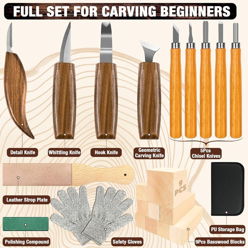 Wood Carving Kit, 23pcs Tool with 4PCS Yellow