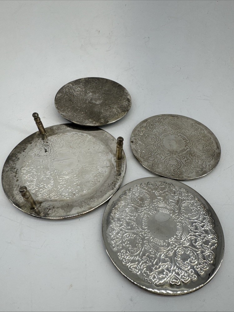 3 High Quality Silver Plated Antique Drink Coasters