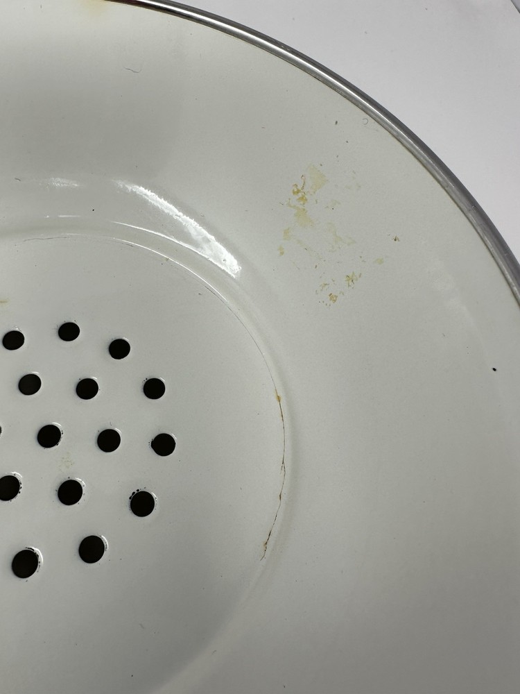 VTG White Enamel Colander Fruit Pattern