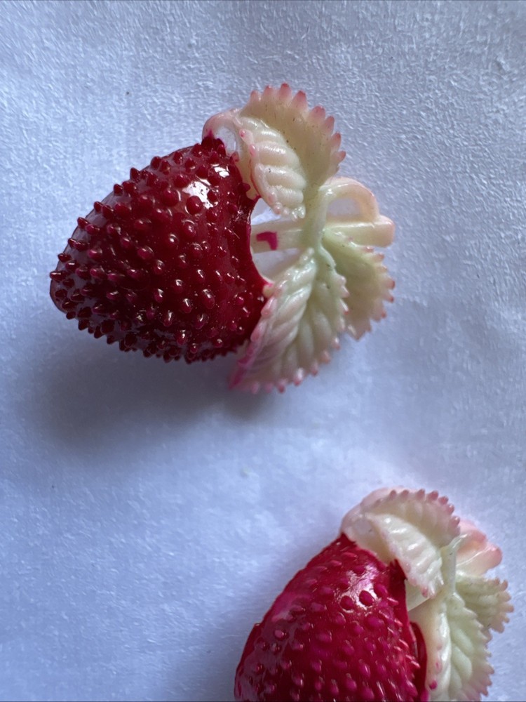 Two Tiny Vintage Plastic Strawberry Buttons