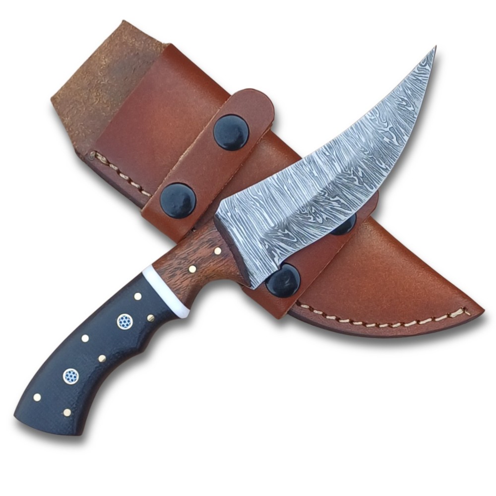 Handmade  Damascus Steel Horizontal Carry Hunting Knife Fixed Blade