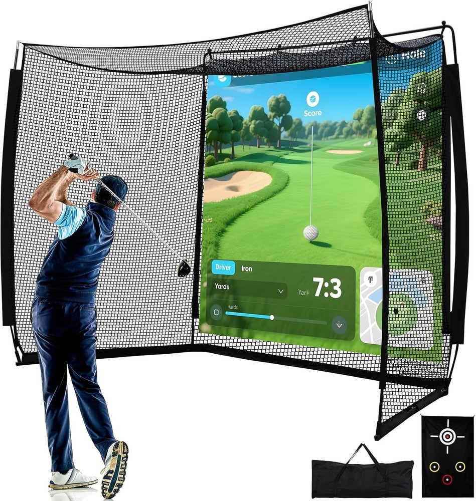 Golf Net with Simulator Impact Screen and Target Cloth 10x8ft Golf Practice Net