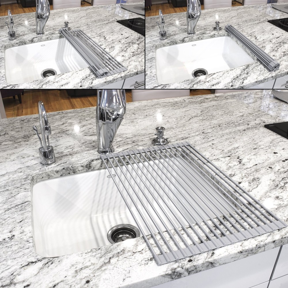 Sorbus Over the Sink Multipurpose Roll-Up Dish Drying Rack (Warm Gray)