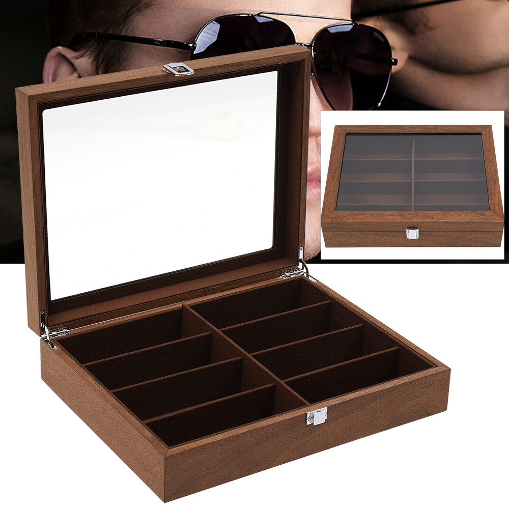 Eyeglass Display Box Sunglasses Case 8-Bits Sunglasses Storage Walnut Box Gift