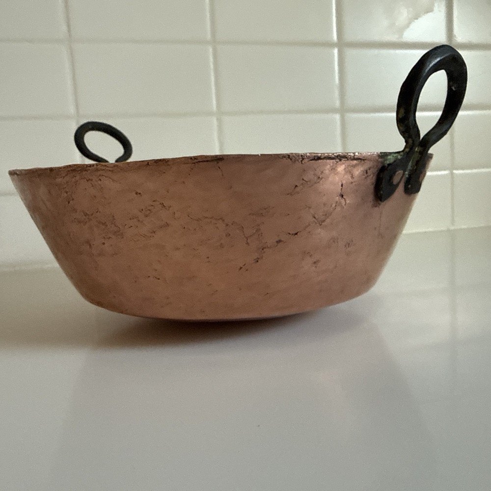 Rustic Hand Crafted Hammered Copper Pot with Riveted Handles 9” diameter