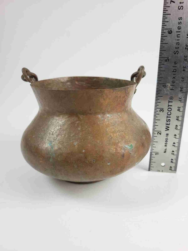 Vintage Hammered Copper Pot Kettle Cauldron With Handle