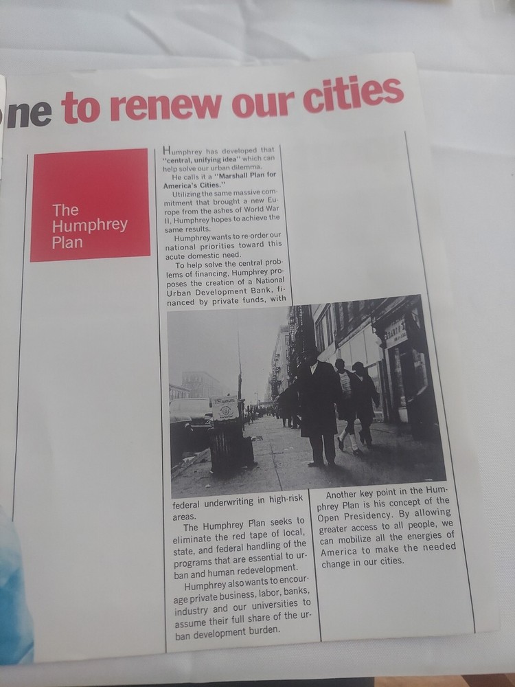 Hubert Humphrey Marshall Plan For Cities Large Format Pamphlet