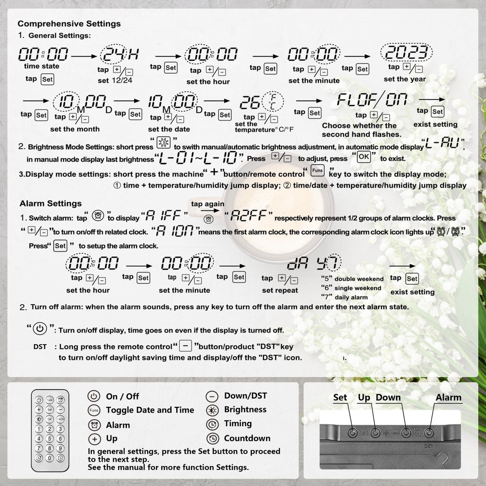 Digital Wall Clock with Remote Control, Large Display Plug in LED Digital Ala...