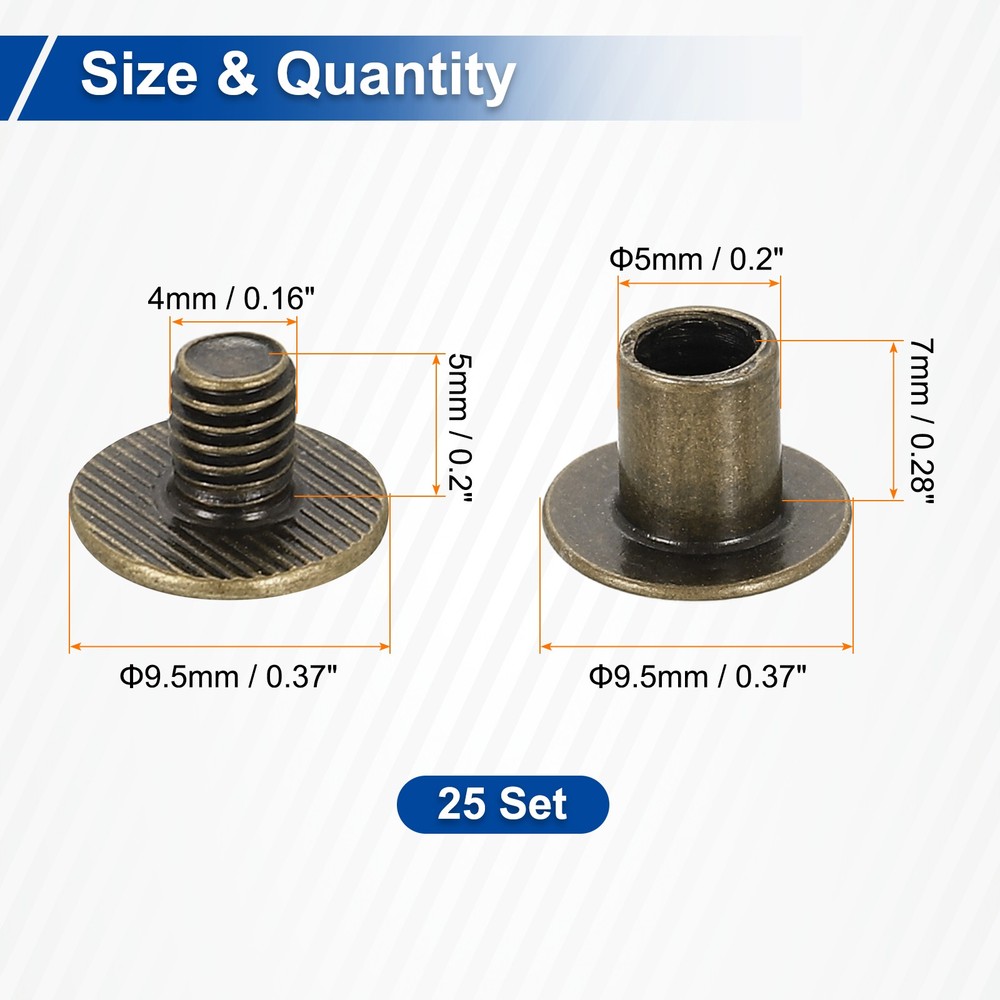 25set Phillips Chicago Screw M5x7mm Binding Post Screw, Bronze