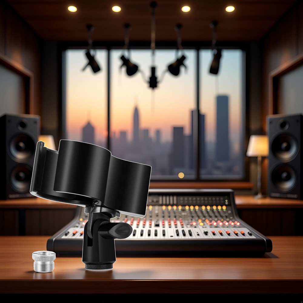 Black Adjustable Microphone Holder Clip, Plastic Spring Mic