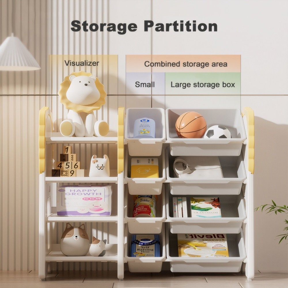 Toy Storage Rack, Four-Tier with 8 Removable Storage Boxes