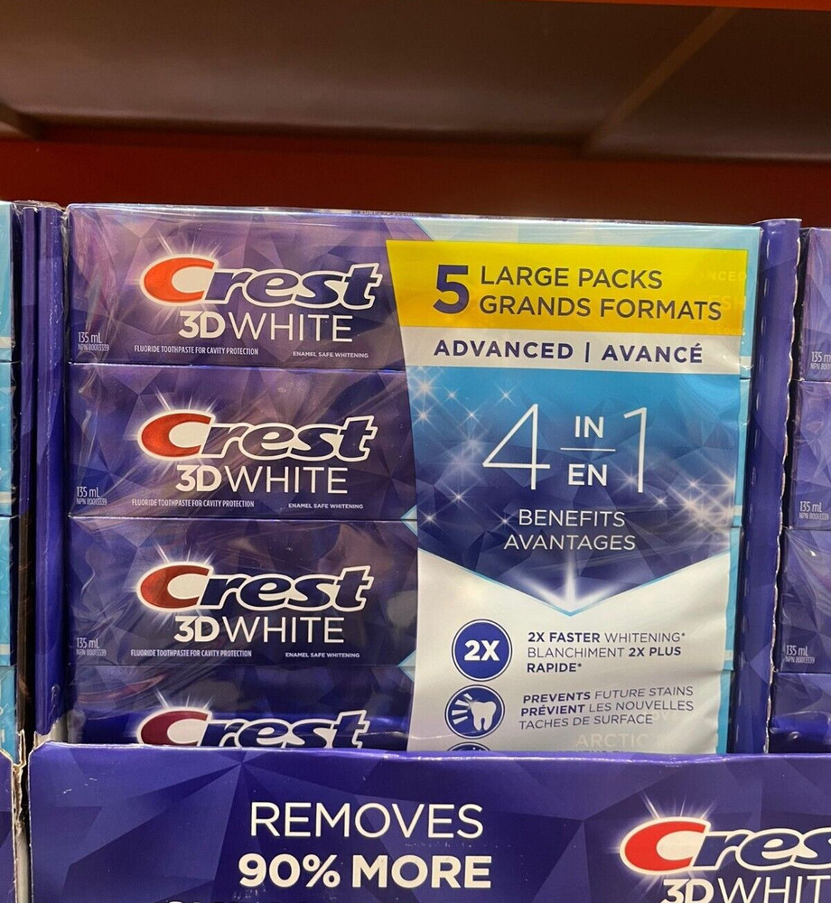 Crest 3D White Advanced, Teeth Whitening Toothpaste Arctic Fresh, 5 x 135 mL