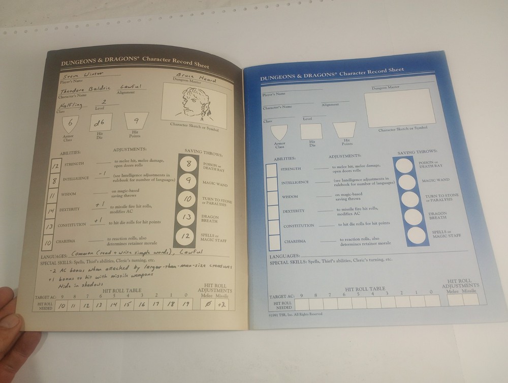 D&D DDREF1 Character Sheets TSR 9308 Dungeons And Dragons
