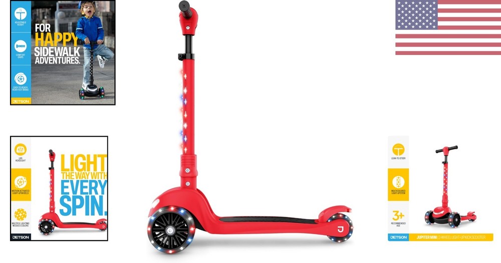 Jupiter Mini 3-Wheel Light-Up Kick Scooter - Adjustable & Foldable for Ages 3+
