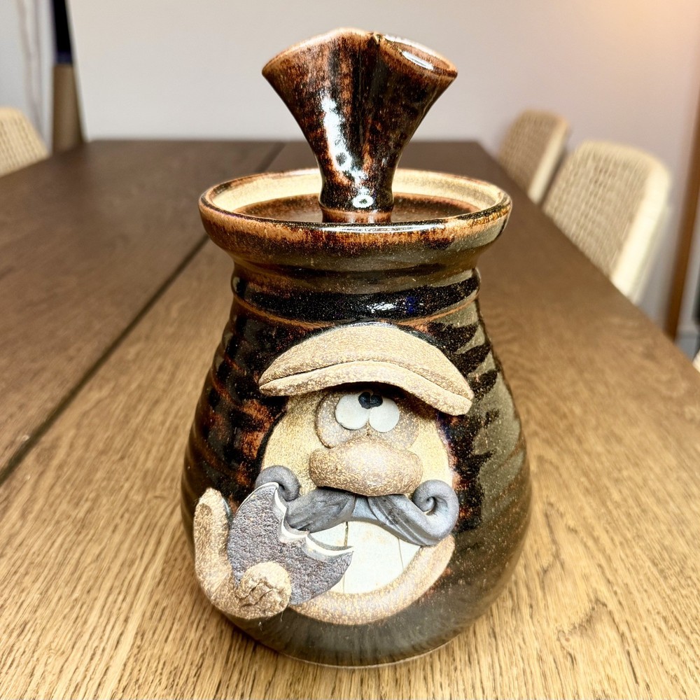 Vintage Eakin Studio Pottery Anthropomorphic Funny Face Cookie Jar Mustache