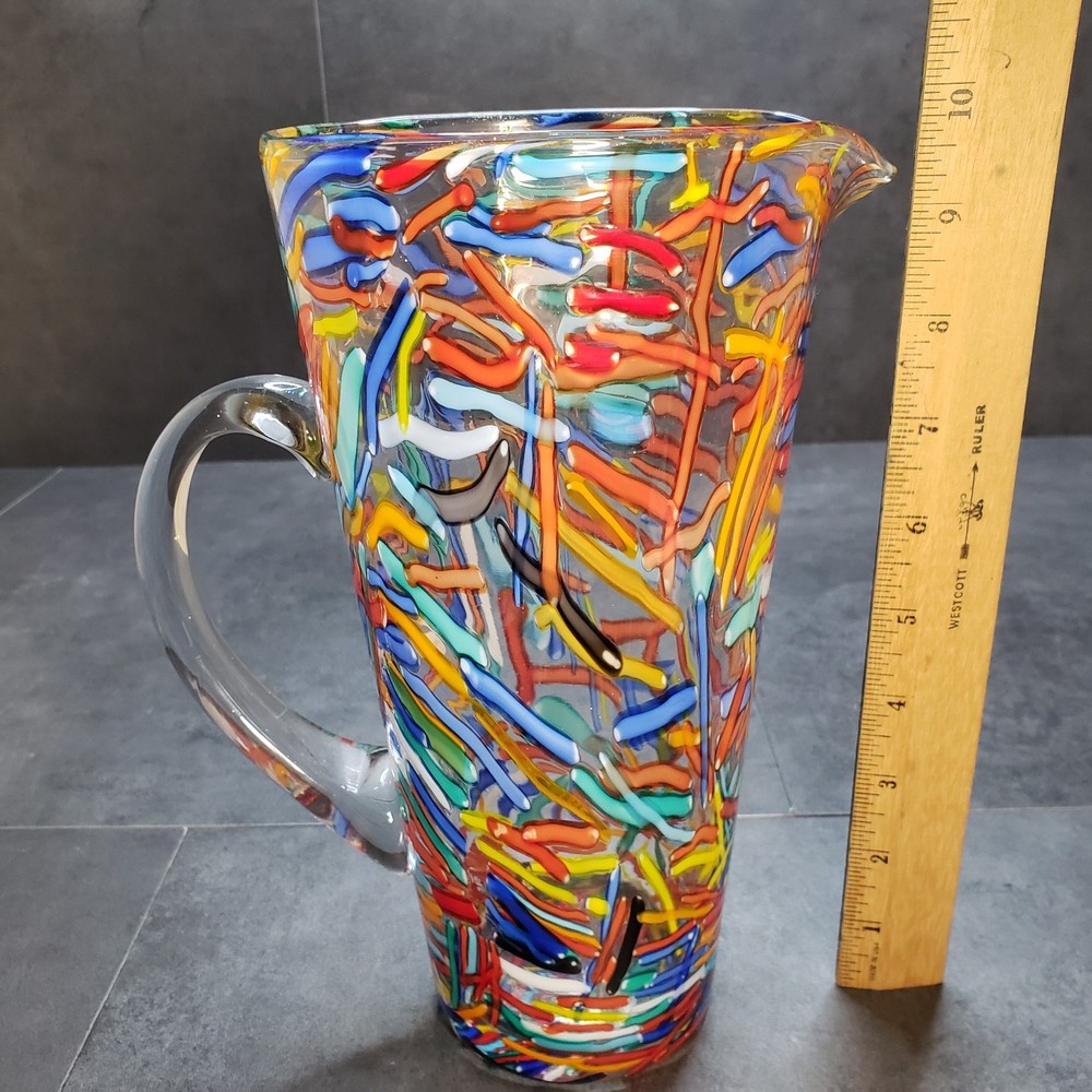 Abstract Studio Art Glass Confetti Multicolor Pitcher