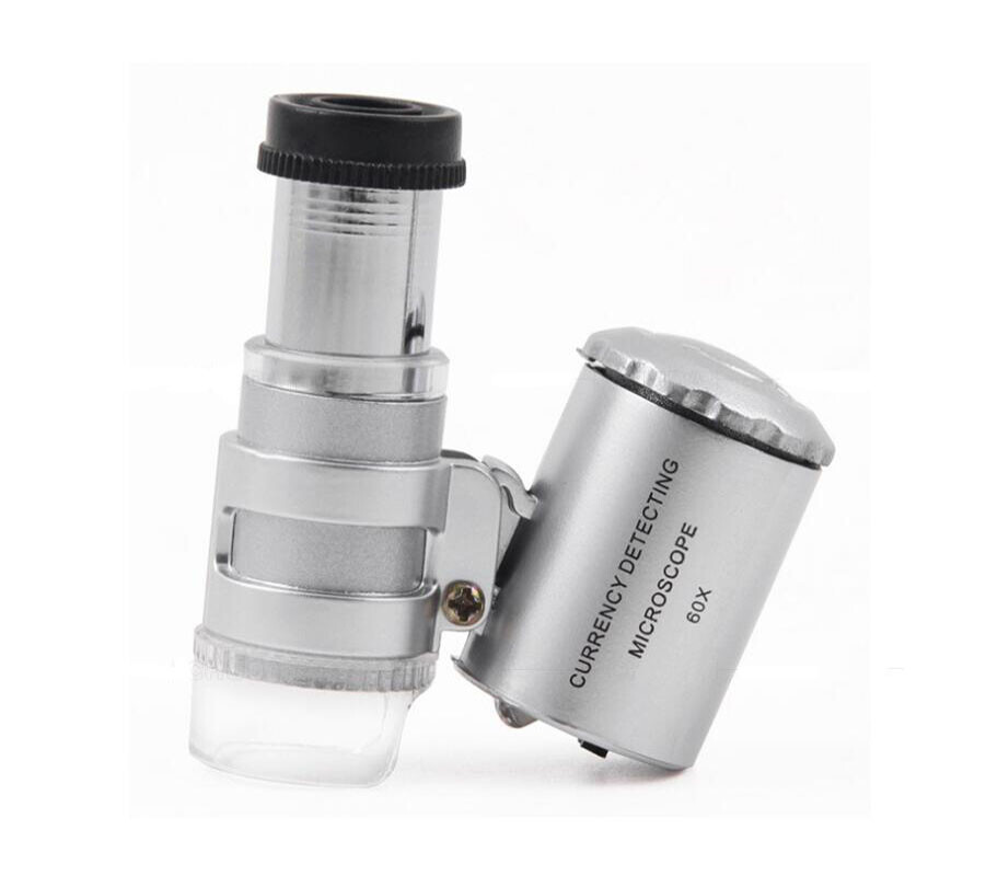 60X document Mini LED UV Light Illuminated Pocket Microscope Loupe Magnifier