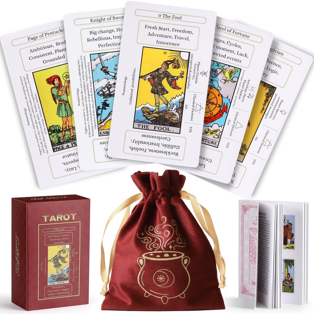 Erbacan Beginner Tarot Cards Deck with Meanings on Medium,