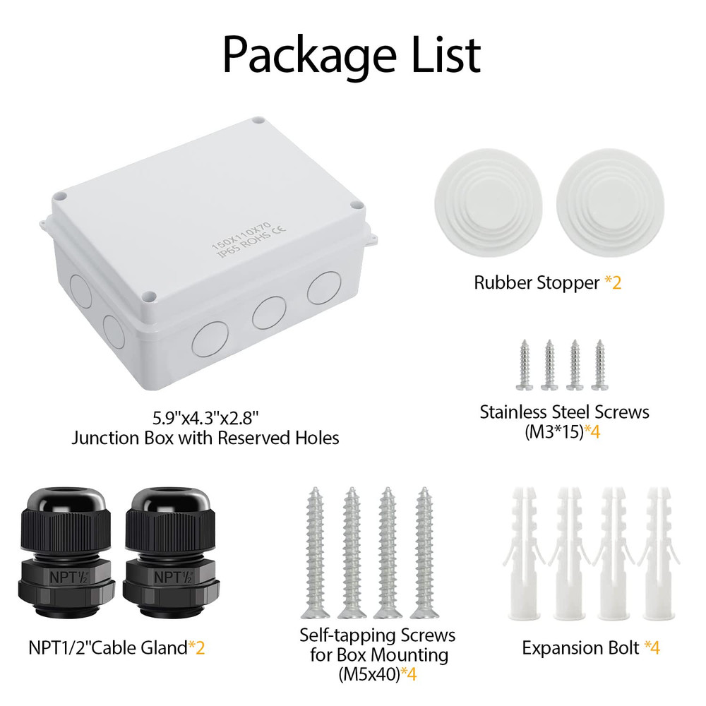Junction Box, Electrical Box IP65 Water Resistant Dustproof ABS Plastic Project
