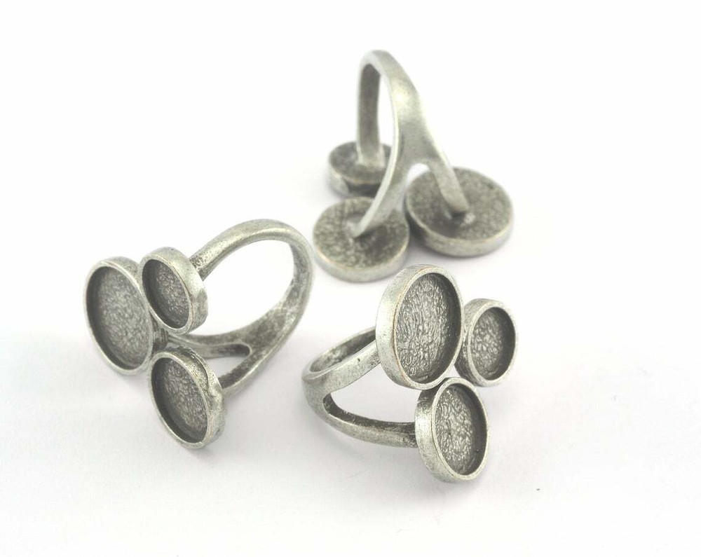 Antique Silver Plated Adjustable Ring Bezel brass 17.5mm 7US inner size 3597