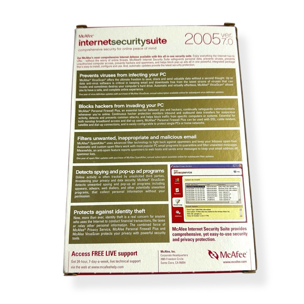 McAfee Internet Security Suite 2005 Version 7.0 - Vintage Software PC Win 98/XP