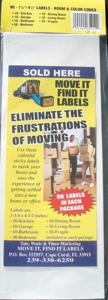 MOVE IT FIND IT: 90 Household Assorted Moving Labels For Packing & Storing
