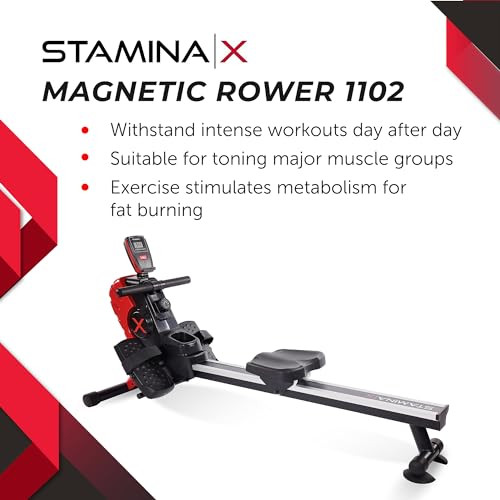 STAMINA MAGNETIC ROWER ROWER MACHINE WITH SMART WORKOUT APP - BLACK-RED