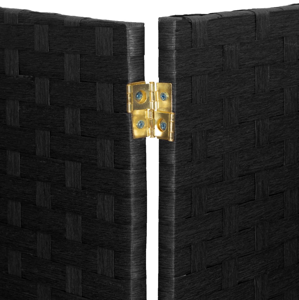 2 ft. Short Woven Fiber Folding Screen - 4 Panel - Black