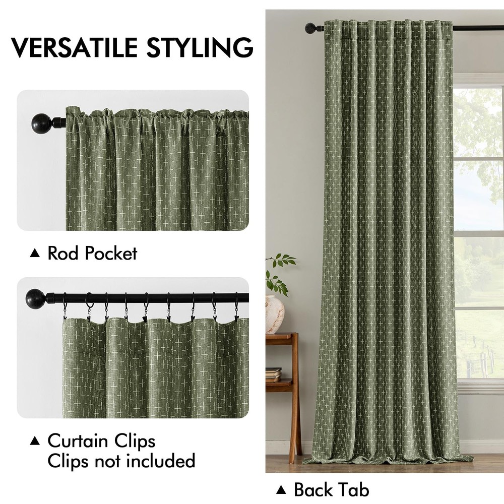 MIULEE Decorative Back Tab Linen Curtains with Geometric Pattern for Living Room