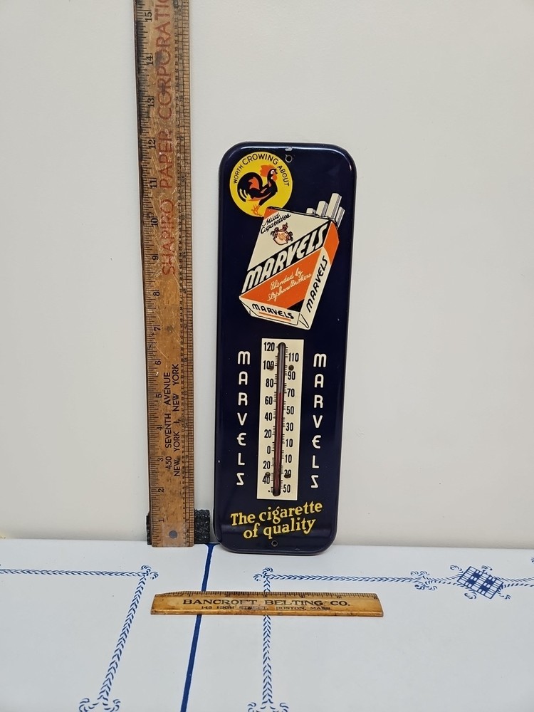 MARVELS Mild CIGARETTES WORTH CROWING ABOUT 1940s Working THERMOMETER Clean