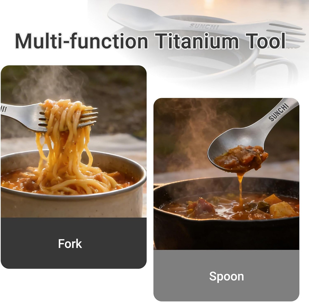 Titanium 3 in 1 Fork,Spoon and Knife,Multi Function,Camping Utensil Set for Back