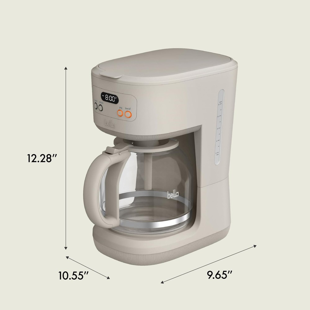 BELLA 12 Cup Programmable Coffee Marker, Reusable Dishwasher 12 cup, Oatmilk