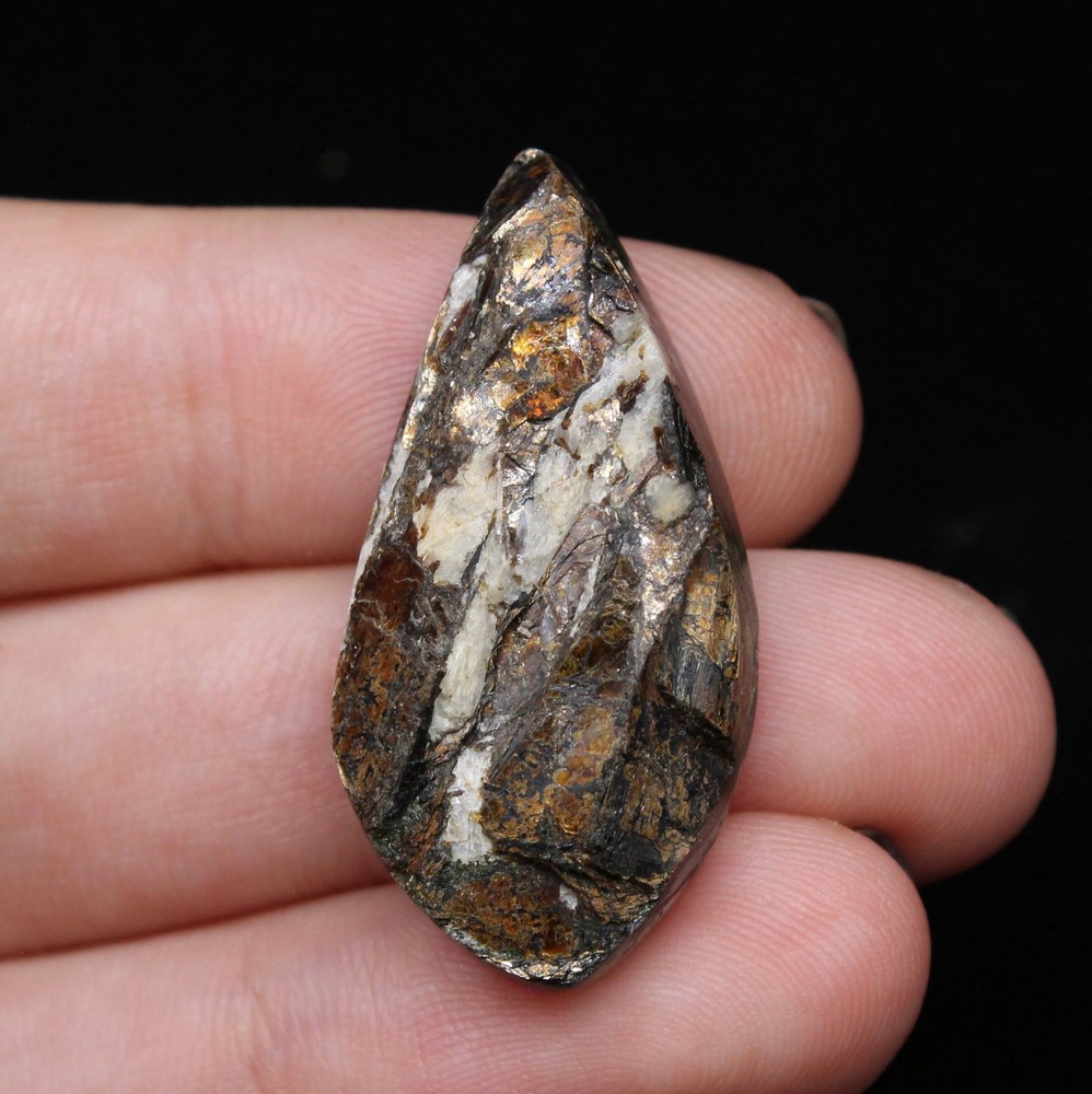 Natural Astrophyllite with Albite Raw surface marquise cabochon