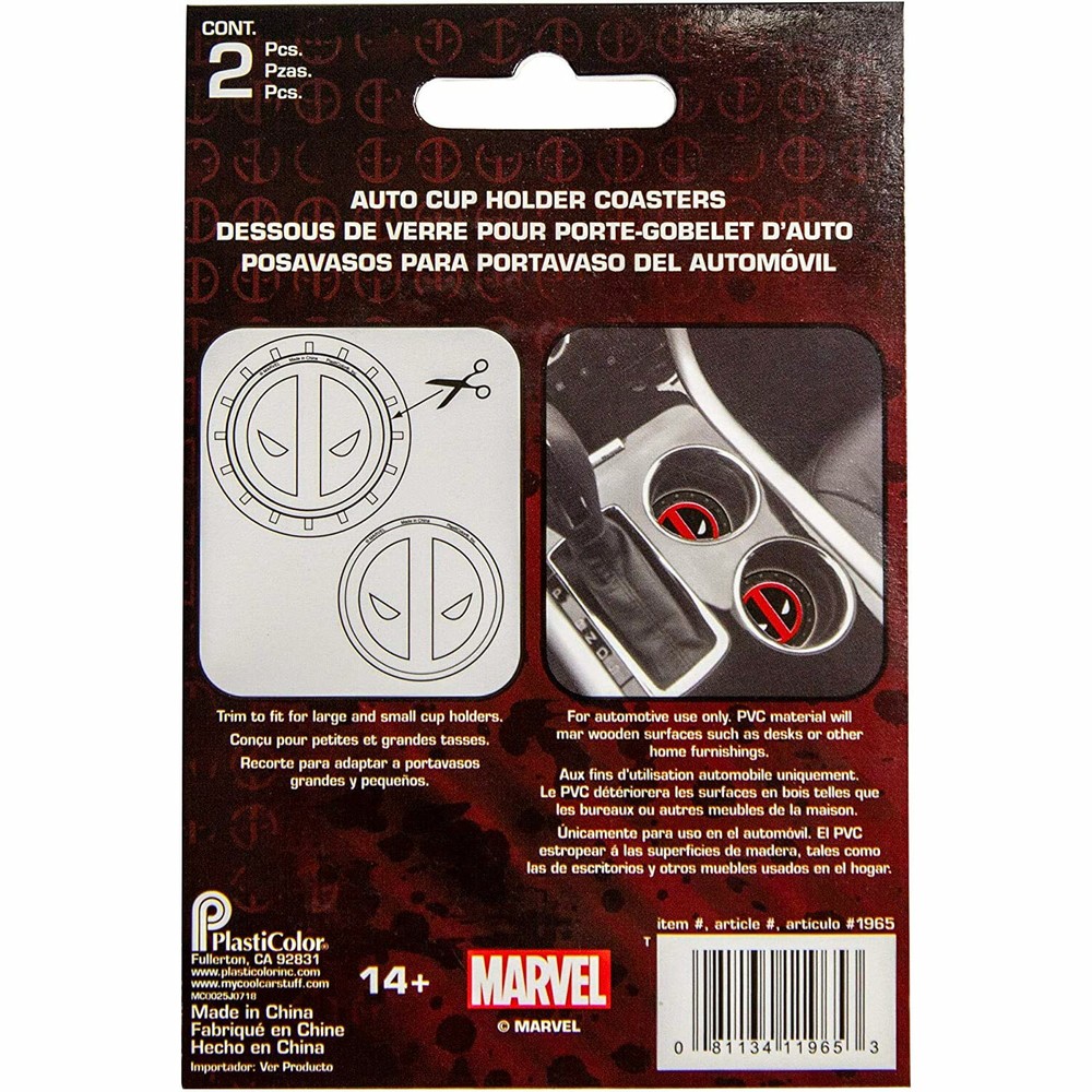 Plasticolor Deadpool Car Coaster, 2x Cupholder Coasters Marvel Comics Deadpool