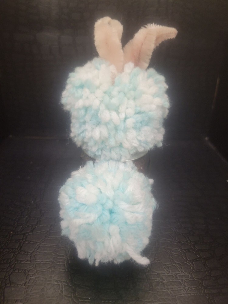 Vintage Handmade Pompom Bunny Glass Jar Easter Decor