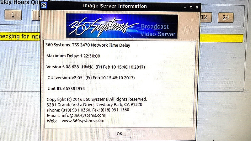 360 Systems TSS-2470 Broadcast Network Video Time Delay Server v5.08
