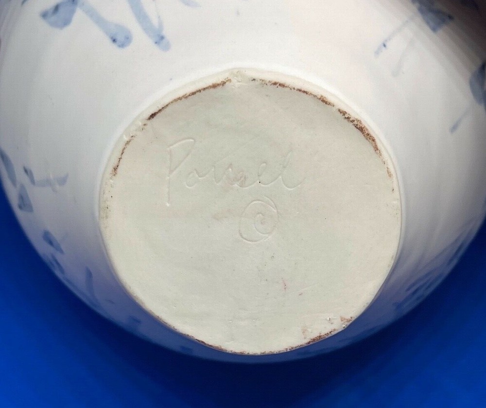 VINTAGE HANDMADE BLUE AND RED ACCENTED POTTERY