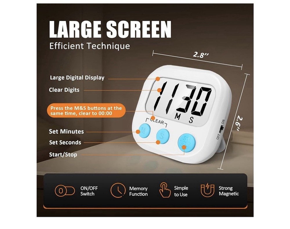 2 Pack Digital Kitchen Timer for Cooking Magnetic Backing Stand