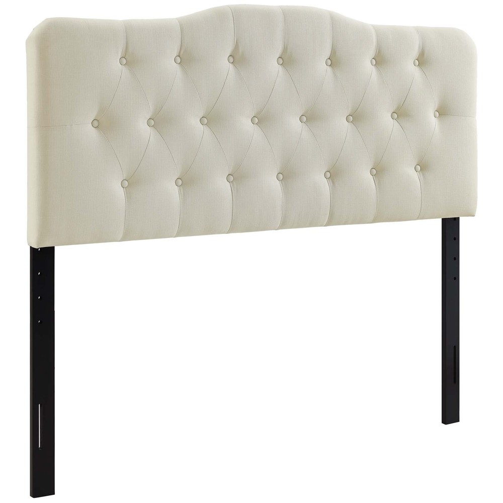 Modway Button Tufted Padded Upholstered Fabric Queen Size Headboard in Ivory