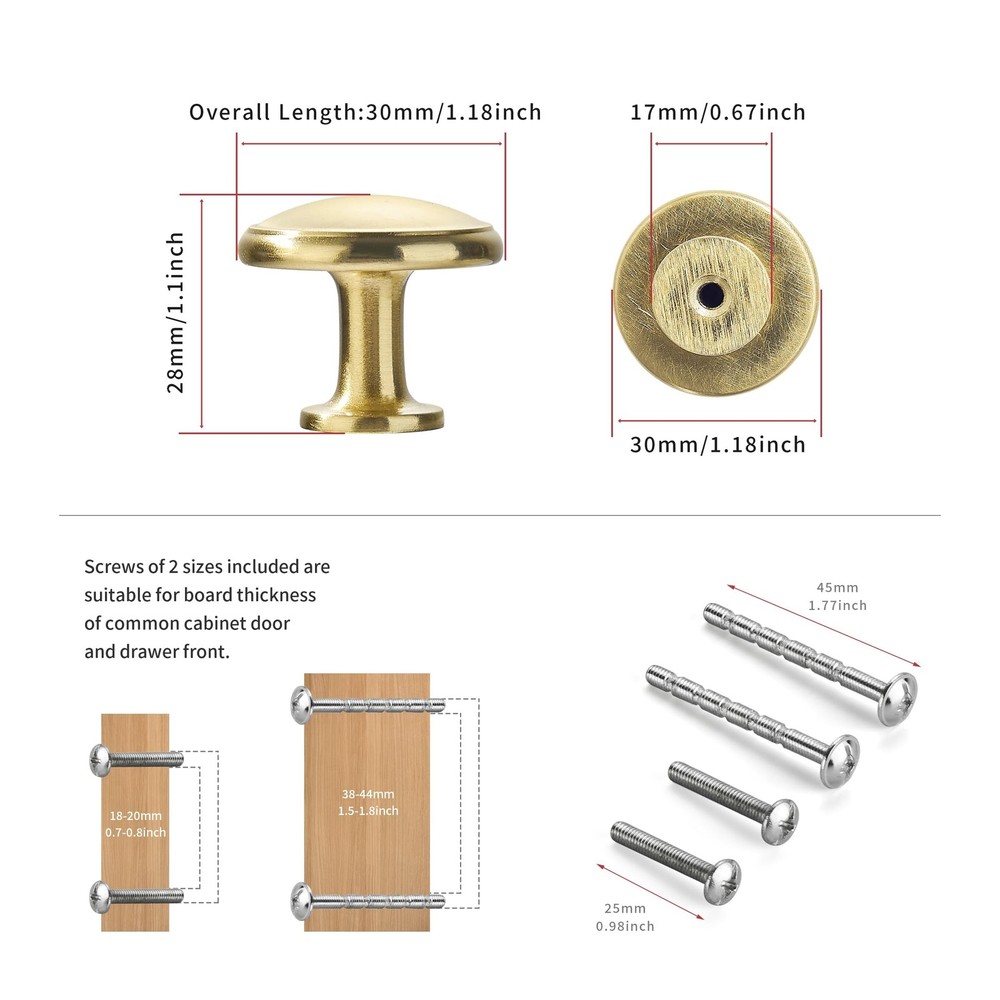 10 Pack Brushed Brass Cabinet Knobs Drawer Knob Kitchen Hardware - Single Hol...