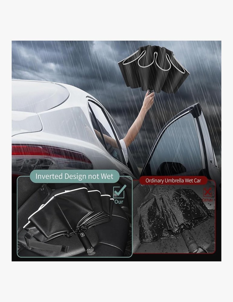 Inverted Travel Umbrella – Compact Folding with One Size, black