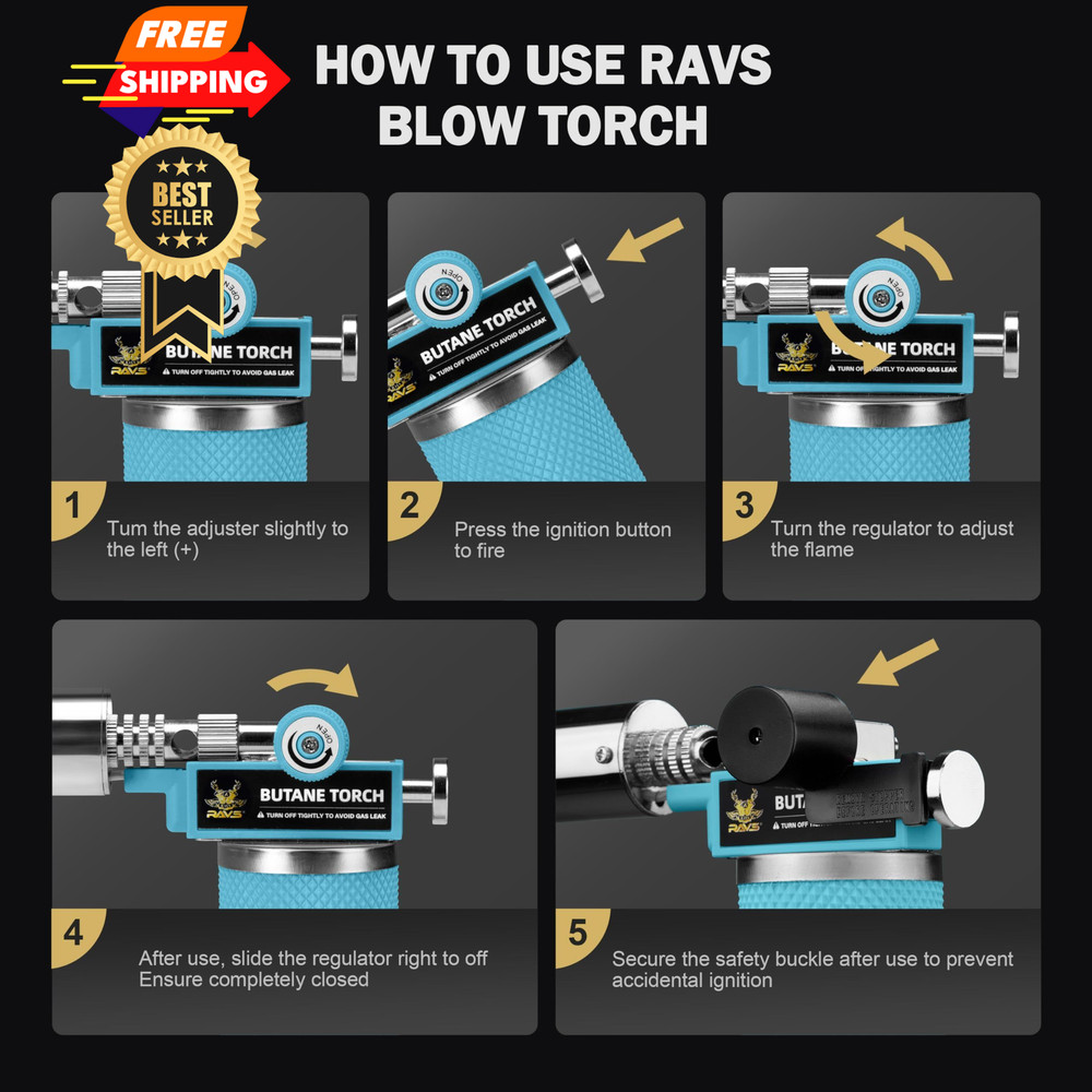RAVS Butane Torch Lighter, Refillable Kitchen with Glacier Blue