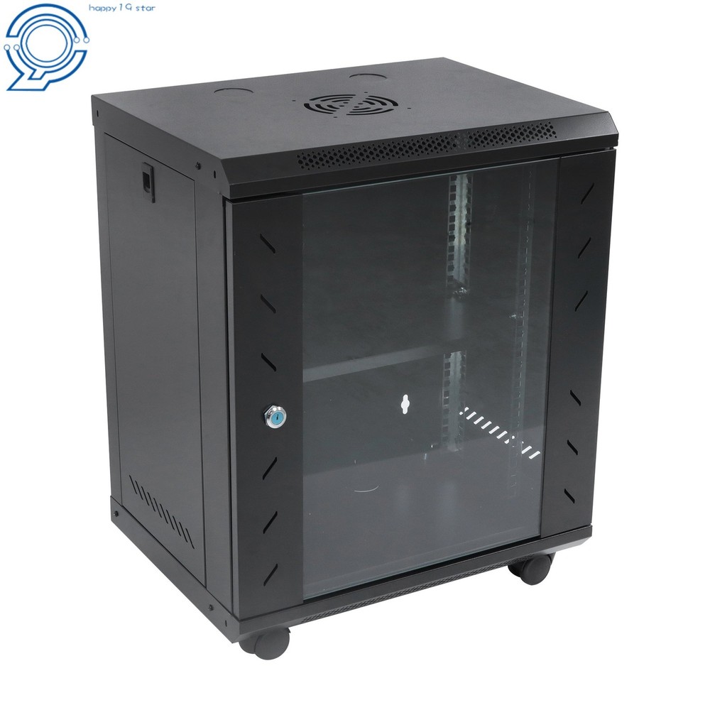 Enclosed Server Rack 12U 15.5" Deep, Secure Lock Glass Front & Sides