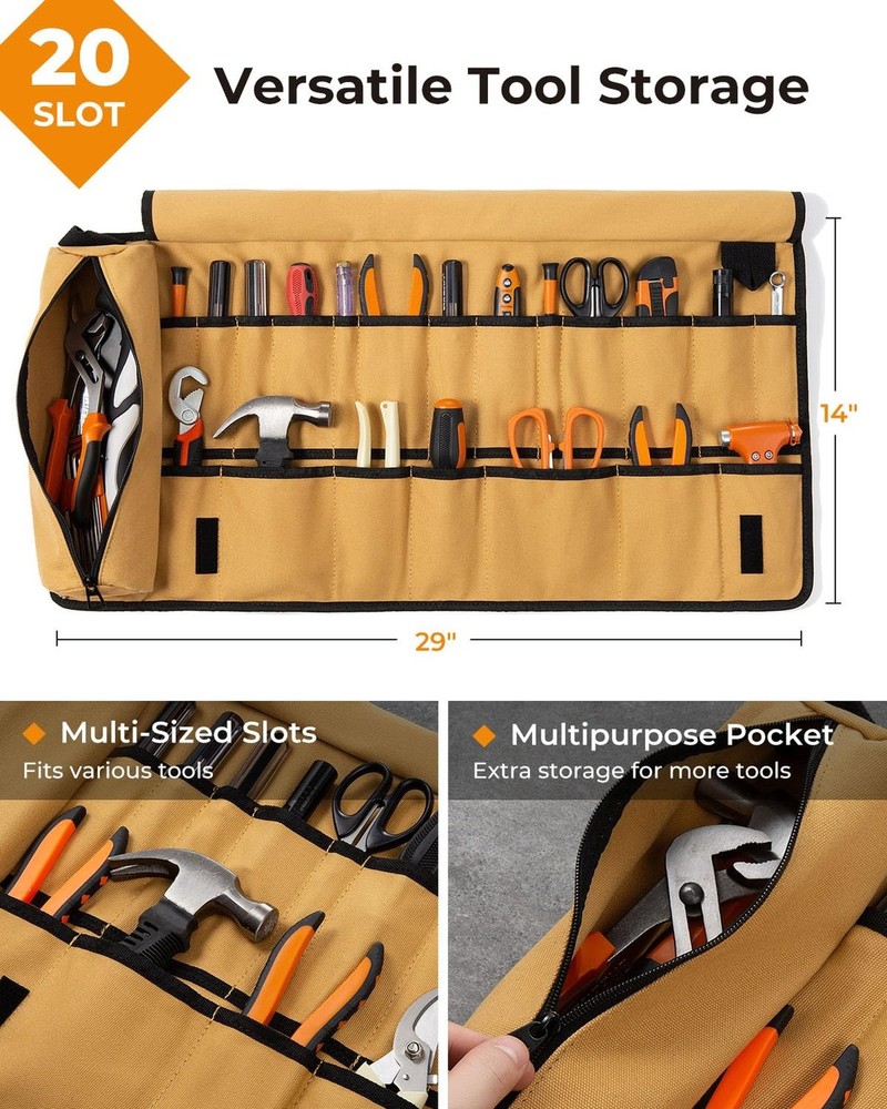 Tool Roll, Heavy Duty Tool Roll Bag Organizer, Roll Up Tool Pouch with 20 + 1...