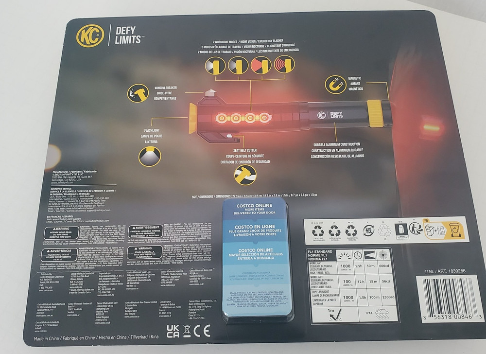 KC Auto Light with Emergency Tool 2 Pack 1000 Lumen Rechargeable Flashlight Set