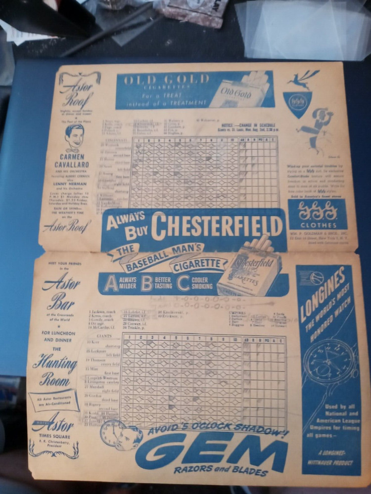 1948 Cincinnati Reds vs. New York Giants Program (scored) poor condition
